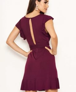 AX Paris Dresses Plum D Ring Ruffle Dress