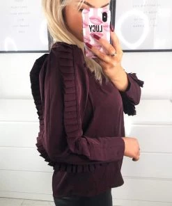 AX Paris Tops Plum Pleated Long Sleeve Top