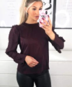 AX Paris Tops Plum Pleated Long Sleeve Top