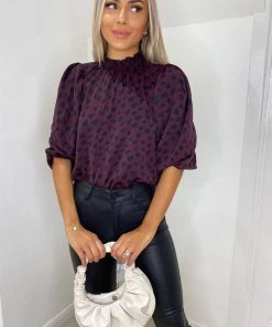 AX Paris Tops Plum Printed Elasticated Neck Top