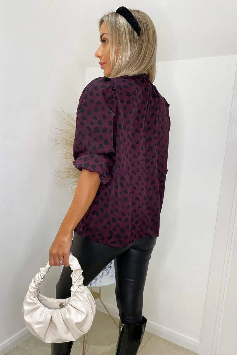 AX Paris Tops Plum Printed Elasticated Neck Top 4 AX Paris Tops Plum Printed Elasticated Neck Top