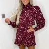 AX Paris Plum Printed High Neck Mini Dress