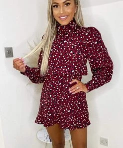 AX Paris Plum Printed High Neck Mini Dress