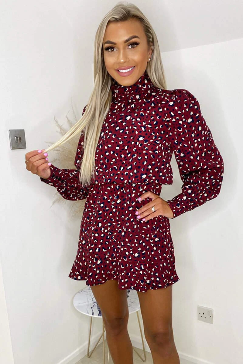 AX Paris Plum Printed High Neck Mini Dress 1 AX Paris Plum Printed High Neck Mini Dress