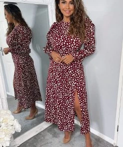 AX Paris Plum Printed Pleated Sleeve Midi Dress Dresses