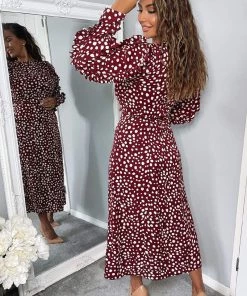 AX Paris Plum Printed Pleated Sleeve Midi Dress Dresses