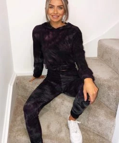 AX Paris Plum Tie Dye Hoodie And Joggers Set Loungewear