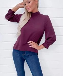 AX Paris Plum Wide Sleeve Cuff Top