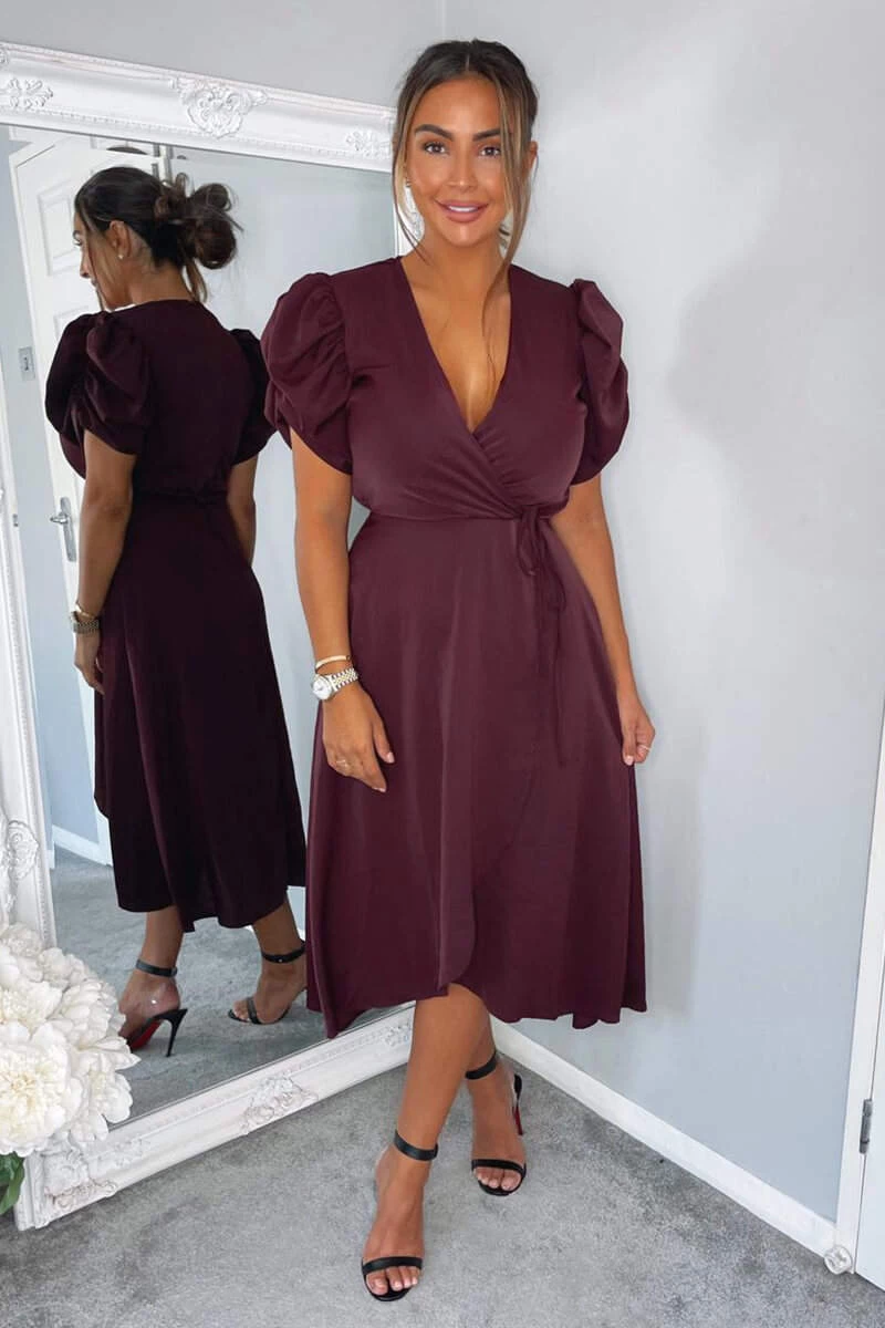 AX Paris Dresses Plum Wrap Over Tie Midi Dress 1 AX Paris Dresses Plum Wrap Over Tie Midi Dress