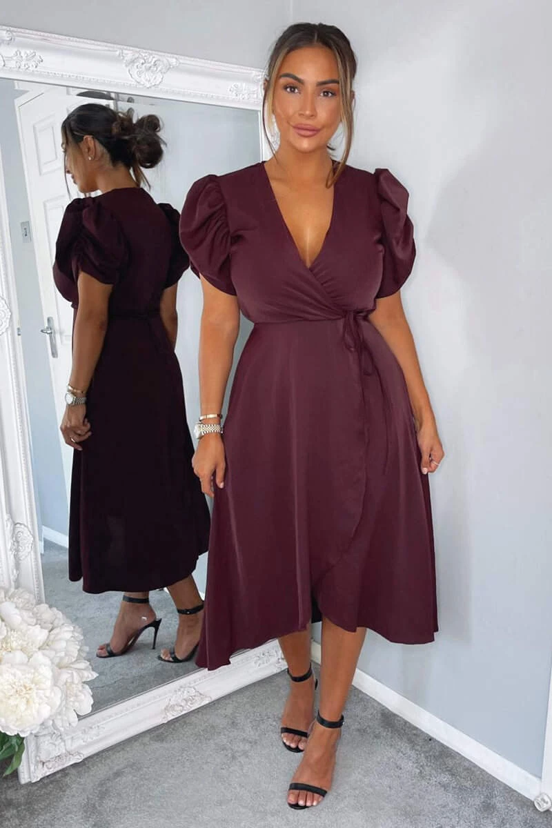 AX Paris Dresses Plum Wrap Over Tie Midi Dress 2 AX Paris Dresses Plum Wrap Over Tie Midi Dress