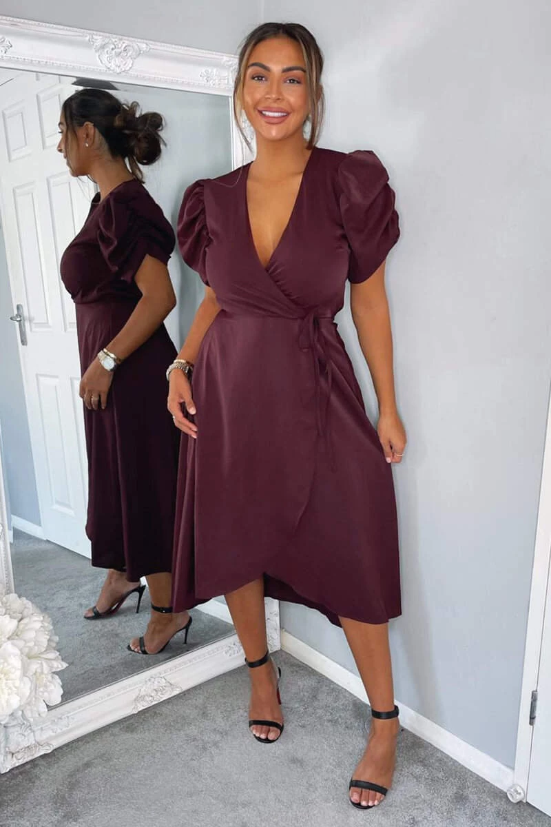 AX Paris Dresses Plum Wrap Over Tie Midi Dress 3 AX Paris Dresses Plum Wrap Over Tie Midi Dress