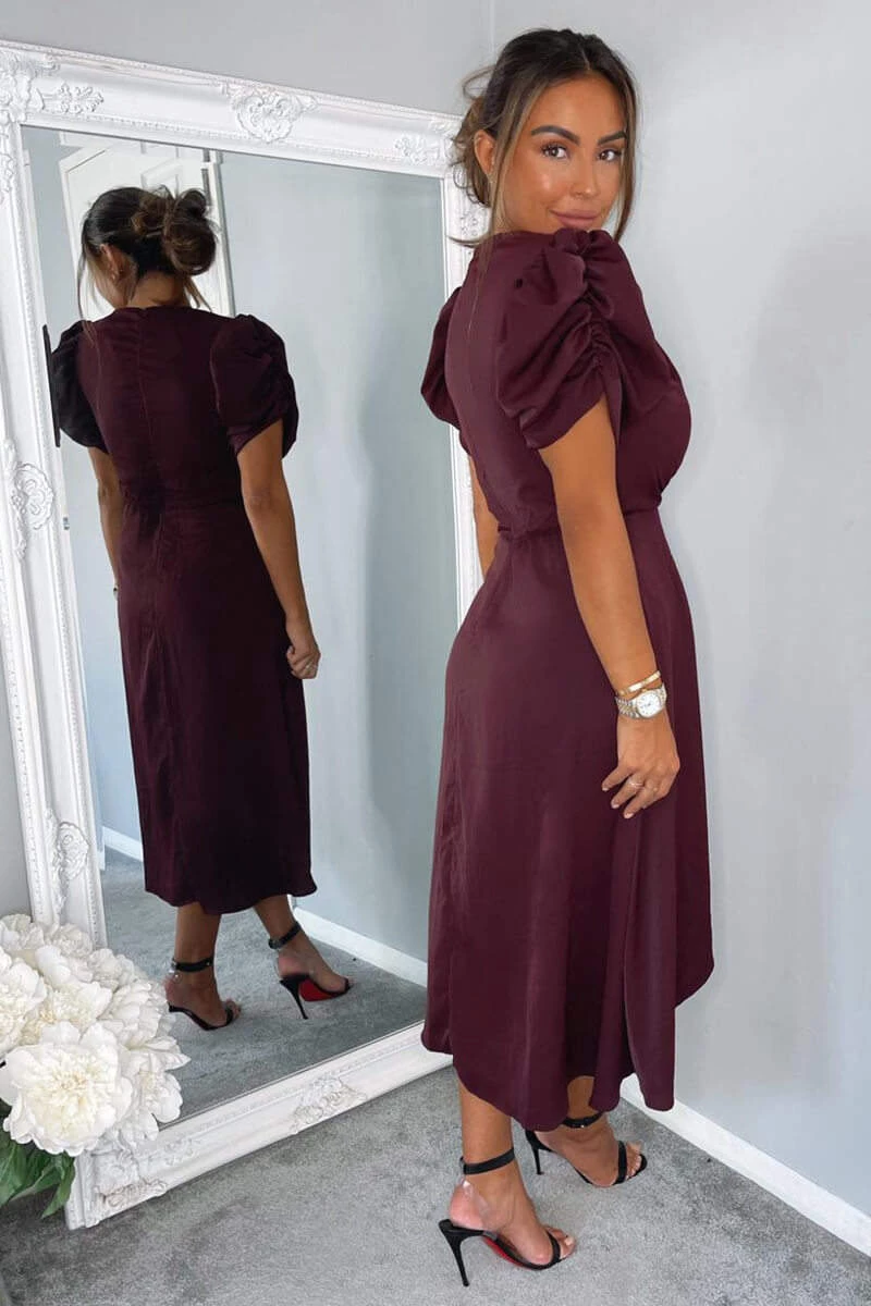 AX Paris Dresses Plum Wrap Over Tie Midi Dress 4 AX Paris Dresses Plum Wrap Over Tie Midi Dress