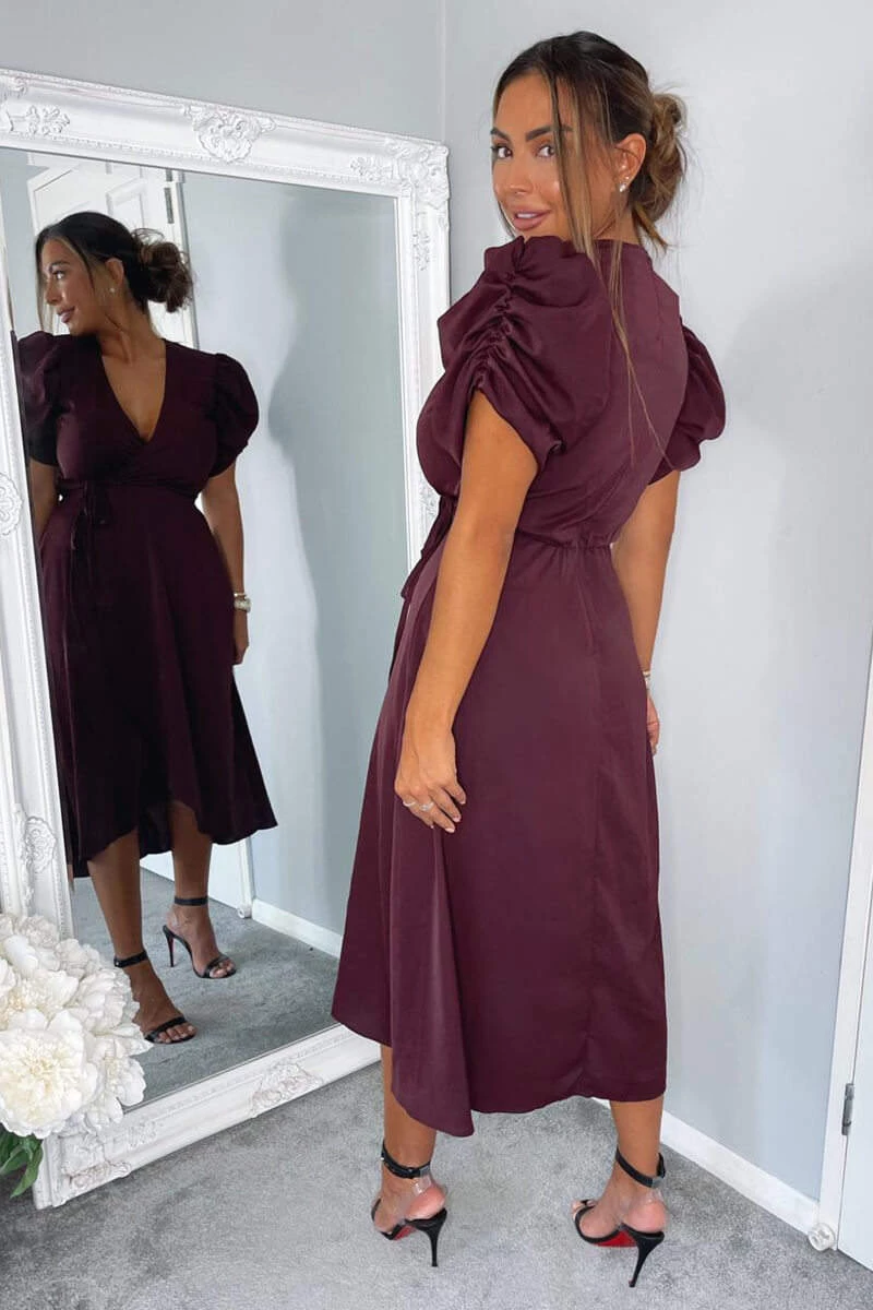 AX Paris Dresses Plum Wrap Over Tie Midi Dress 5 AX Paris Dresses Plum Wrap Over Tie Midi Dress