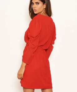 AX Paris Red Chiffon Frill Front Dress