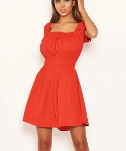 AX Paris Red Milkmaid Neck Frill Dress Dresses
