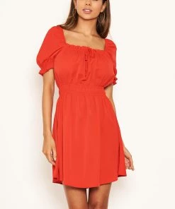 AX Paris Red Milkmaid Neck Frill Dress Dresses