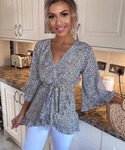 AX Paris Cream Printed Wrap Top Tops