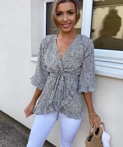 AX Paris Cream Printed Wrap Top Tops