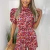 AX Paris Red Abstract Floral Puff Sleeve Skater Dress Dresses