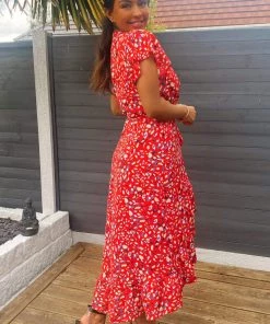 AX Paris Red Abstract Print Wrap Midi Dress Dresses