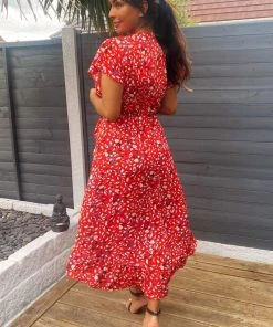 AX Paris Red Abstract Print Wrap Midi Dress Dresses