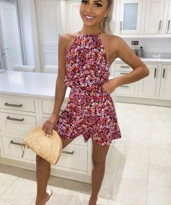 AX Paris Red Abstract Printed Playsuit Jumpsuits And Playsuits