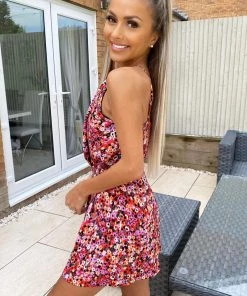 AX Paris Red Abstract Printed Playsuit Jumpsuits And Playsuits