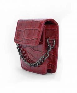AX Paris Red Chain And Strap Croc Mini Bag