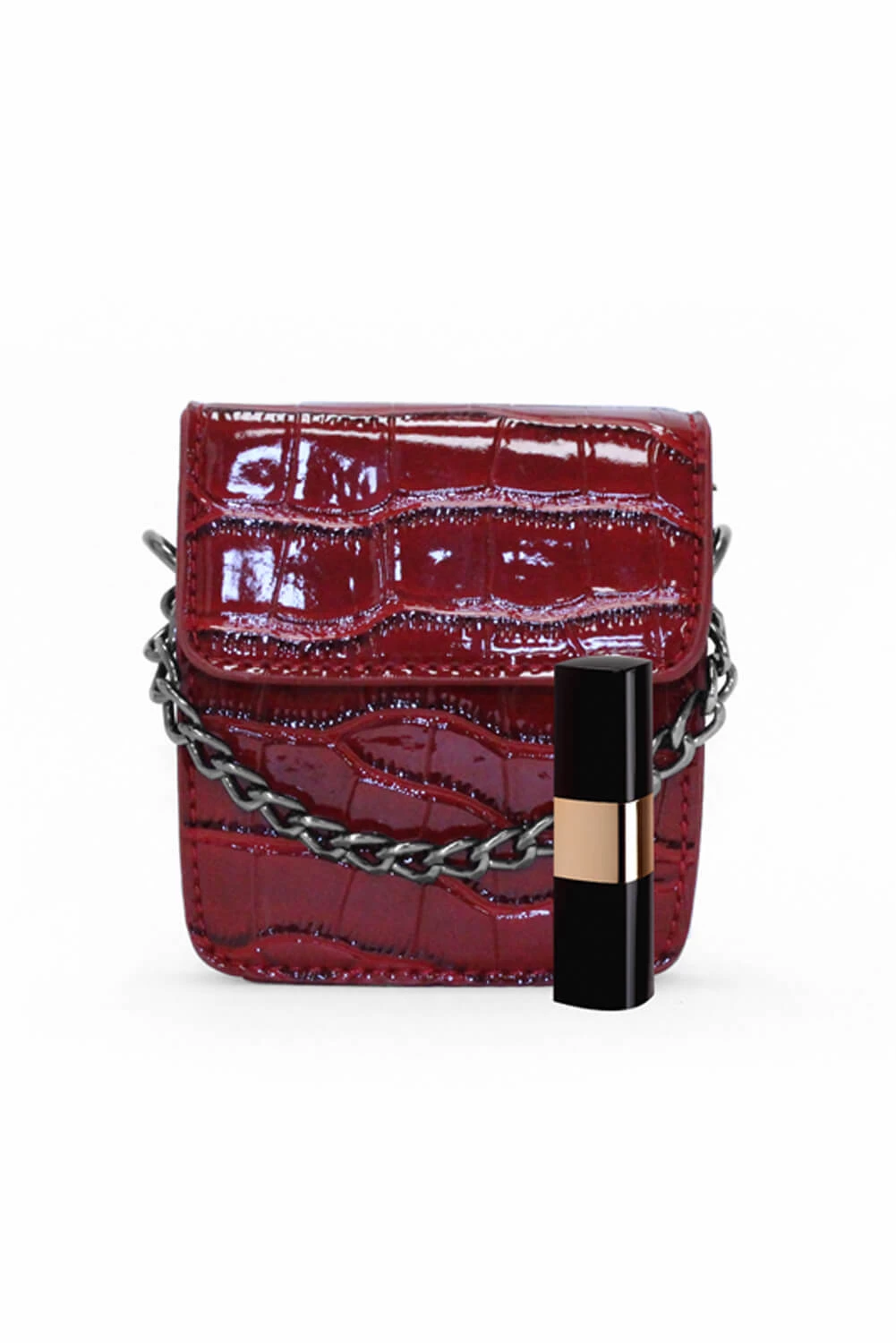 AX Paris Red Chain And Strap Croc Mini Bag