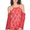 AX Paris Red Cut Out Shoulder Lace Contrast Playsuit