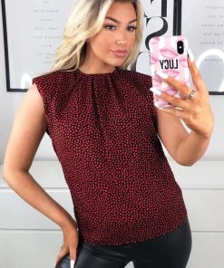 AX Paris Tops Red Dalmatian Print Padded Shoulder Blouse