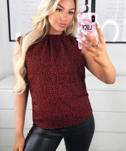 AX Paris Tops Red Dalmatian Print Padded Shoulder Blouse 7 AX Paris Tops Red Dalmatian Print Padded Shoulder Blouse