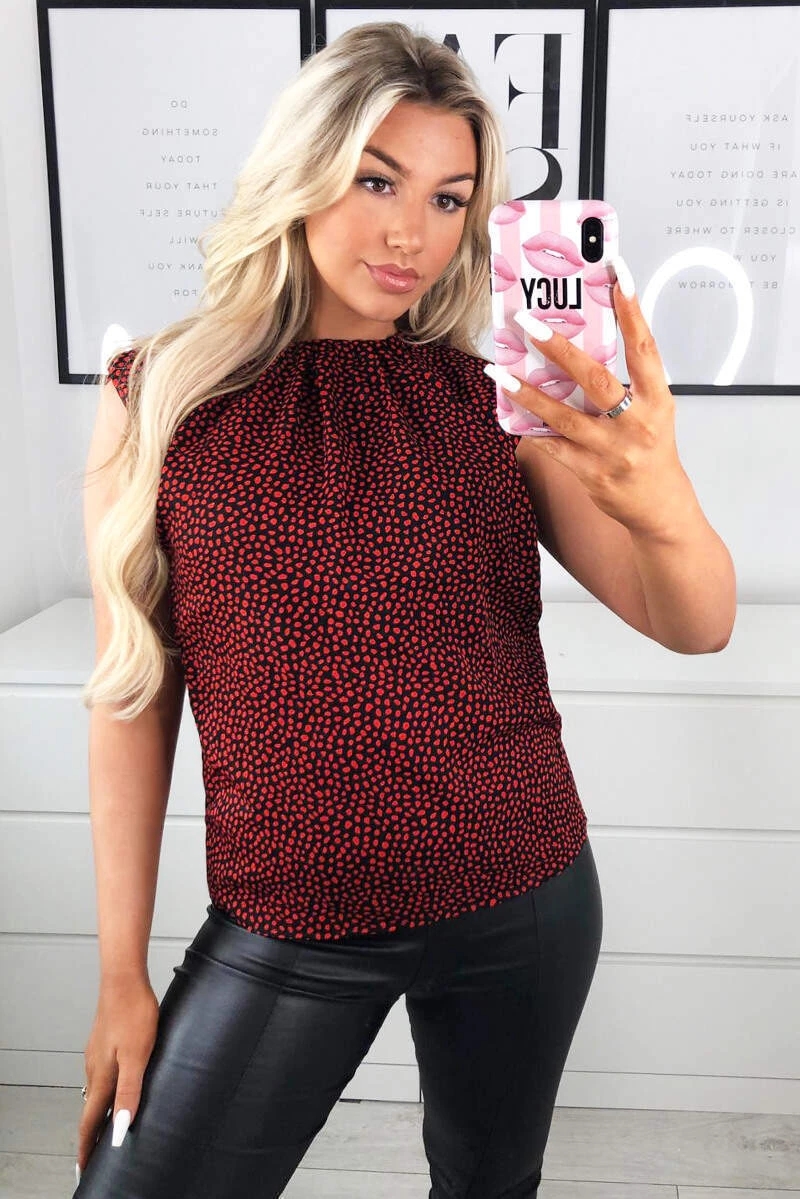 AX Paris Tops Red Dalmatian Print Padded Shoulder Blouse 3 AX Paris Tops Red Dalmatian Print Padded Shoulder Blouse