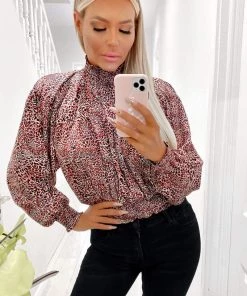 AX Paris Red Ditsy Shirring Crop Blouse