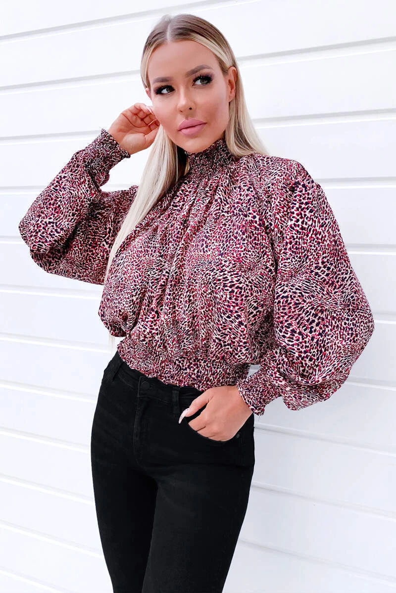 AX Paris Red Ditsy Shirring Crop Blouse 2 AX Paris Red Ditsy Shirring Crop Blouse