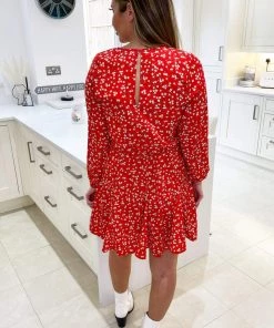 AX Paris Dresses Red Floral Print Pleat Dress