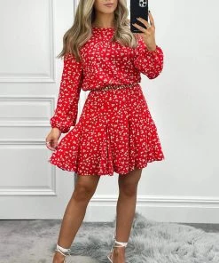 AX Paris Dresses Red Floral Print Pleat Dress