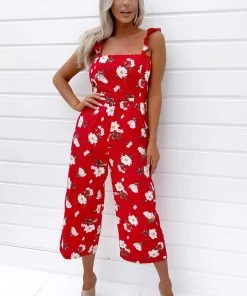 AX Paris Red Floral Printed Jumpsuit Jumpsuits And Playsuits