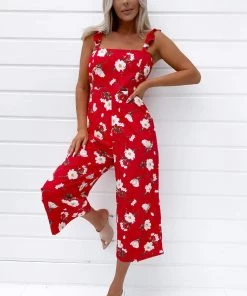 AX Paris Red Floral Printed Jumpsuit Jumpsuits And Playsuits