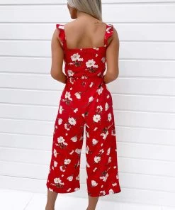 AX Paris Red Floral Printed Jumpsuit Jumpsuits And Playsuits
