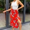 AX Paris Red Floral Printed Split Front Skirt Skirts & Shorts