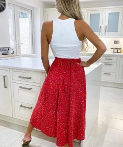 AX Paris Red Floral Printed Wrap Over Skirt