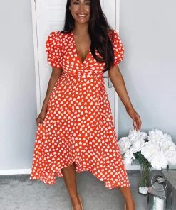 AX Paris Red Heart Printed Wrap Midi Dress