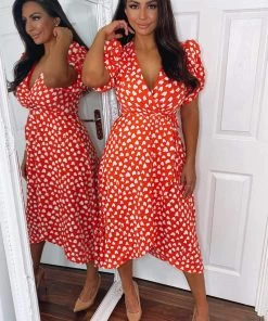 AX Paris Red Heart Printed Wrap Midi Dress