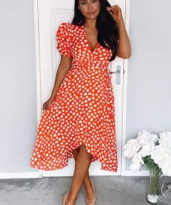 AX Paris Red Heart Printed Wrap Midi Dress