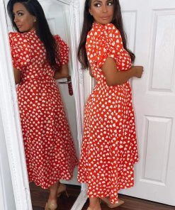 AX Paris Red Heart Printed Wrap Midi Dress