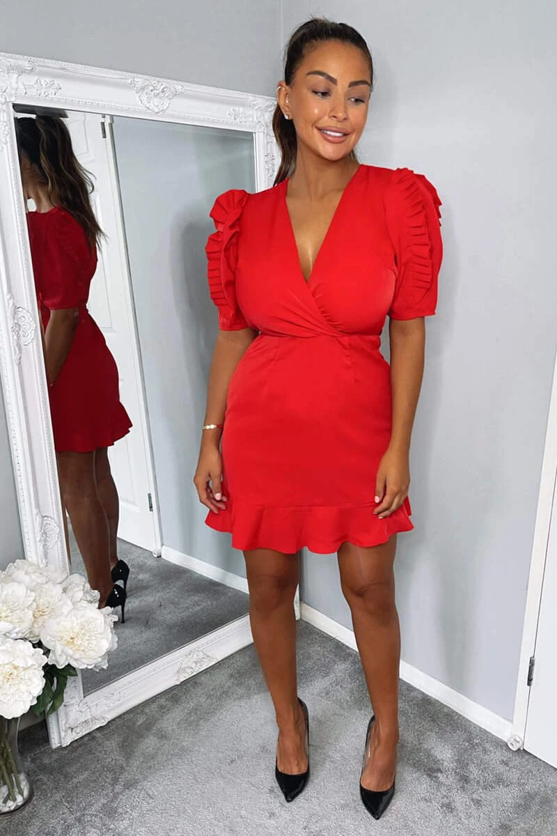 AX Paris Red Pleated Sleeve Wrap Dress 2 AX Paris Red Pleated Sleeve Wrap Dress