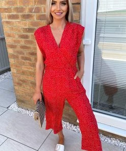 AX Paris Red Polka Dot Culotte Jumpsuit Jumpsuits And Playsuits