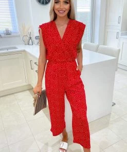 AX Paris Red Polka Dot Culotte Jumpsuit Jumpsuits And Playsuits