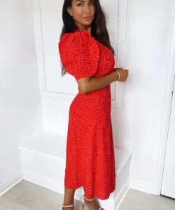 AX Paris Red Polka Dot Frill Sleeve Midi Dress Dresses 9 AX Paris Red Polka Dot Frill Sleeve Midi Dress Dresses